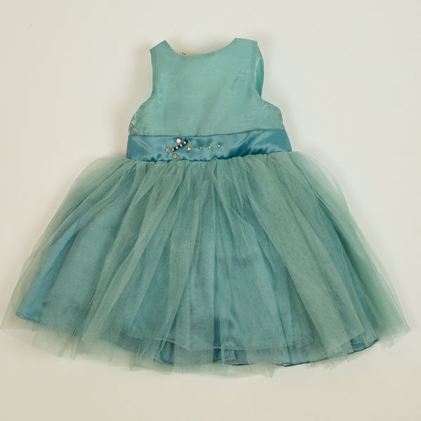 Girls Fancy Frock Net Bow Green