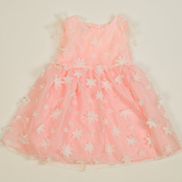 Girls Frock White Flowers Shimmer Doted sku04674