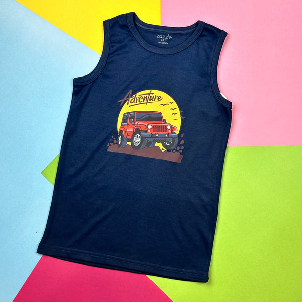 Boys Sando Summer Front Adventure Jeep ghuf