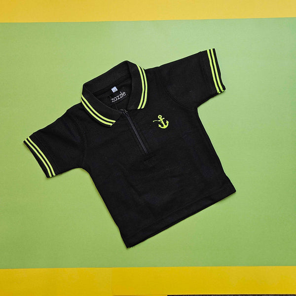 Boys T Shirt Front Zip Black Polo Style sku05107